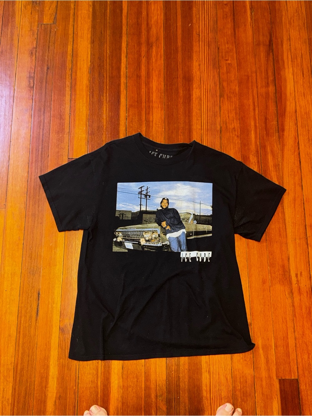 Black Graphic Short Sleeve Tee with Ice Cube & Vintage Car Photo